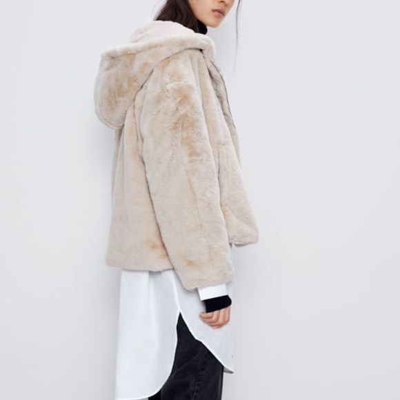 zara hooded faux fur jacket